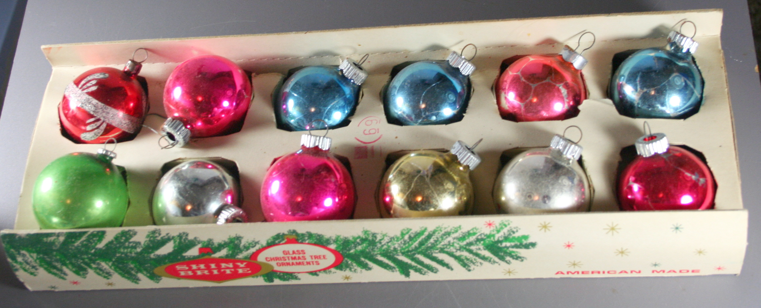 vintage christmas,Shiny Brite,boxed set,pastel,50s,60s