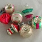 vintage ornament,Shiny Brite,stripes,glass ball,shapes
